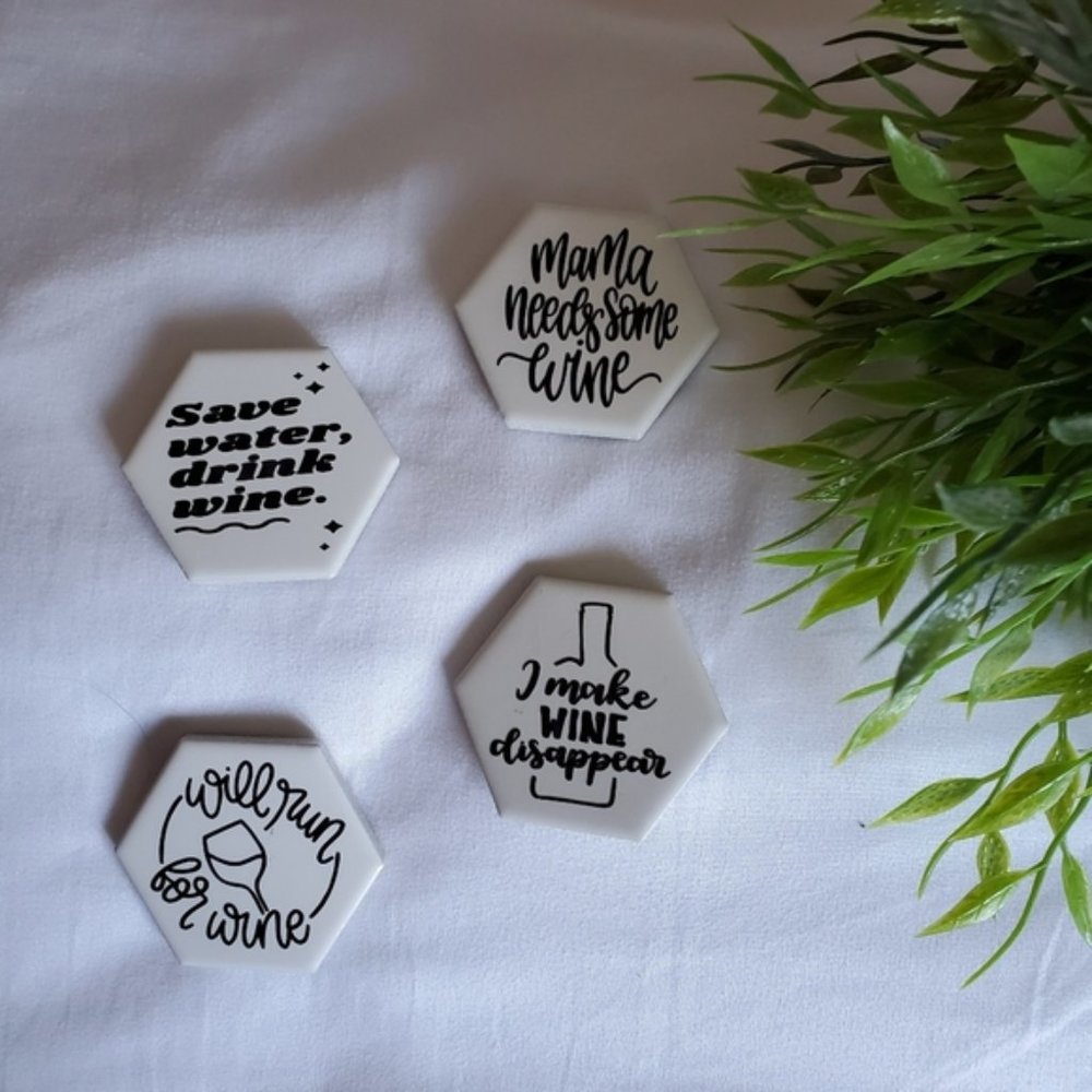 Ceramic Wine Lover Magnets 4 Pack